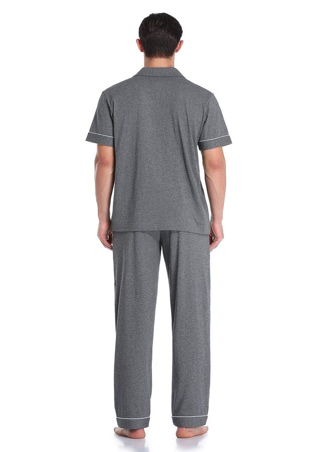 COLORFULLEAF Men's 100% Cotton Pajamas Set Button Down Sleepwear Short Sleeve and Long Pants Pjs (Dark Gray,XL) - Image 5